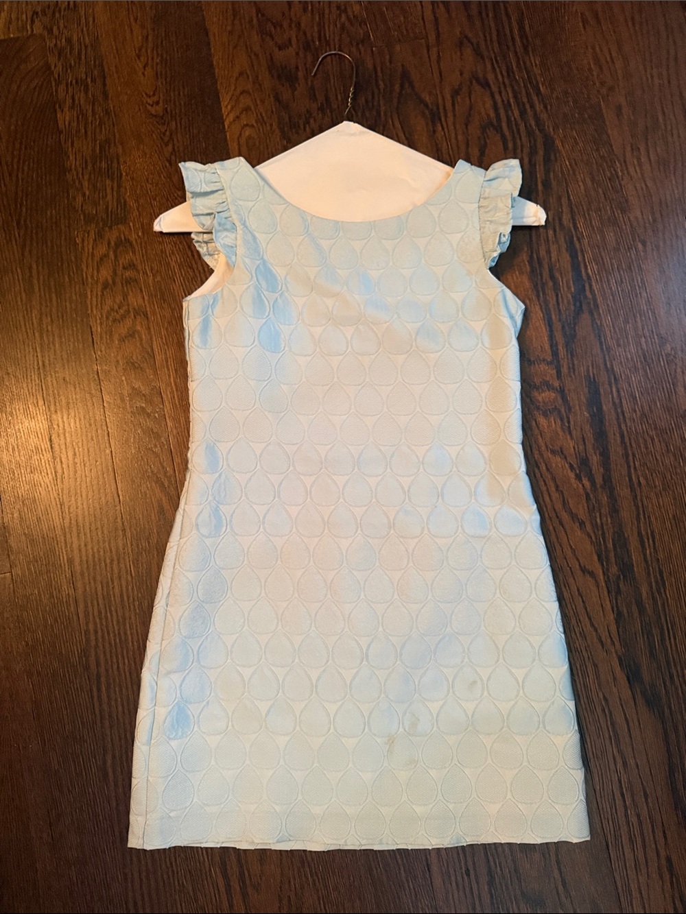 Girls Light Blue Textured Ruffle Sleeve Dress